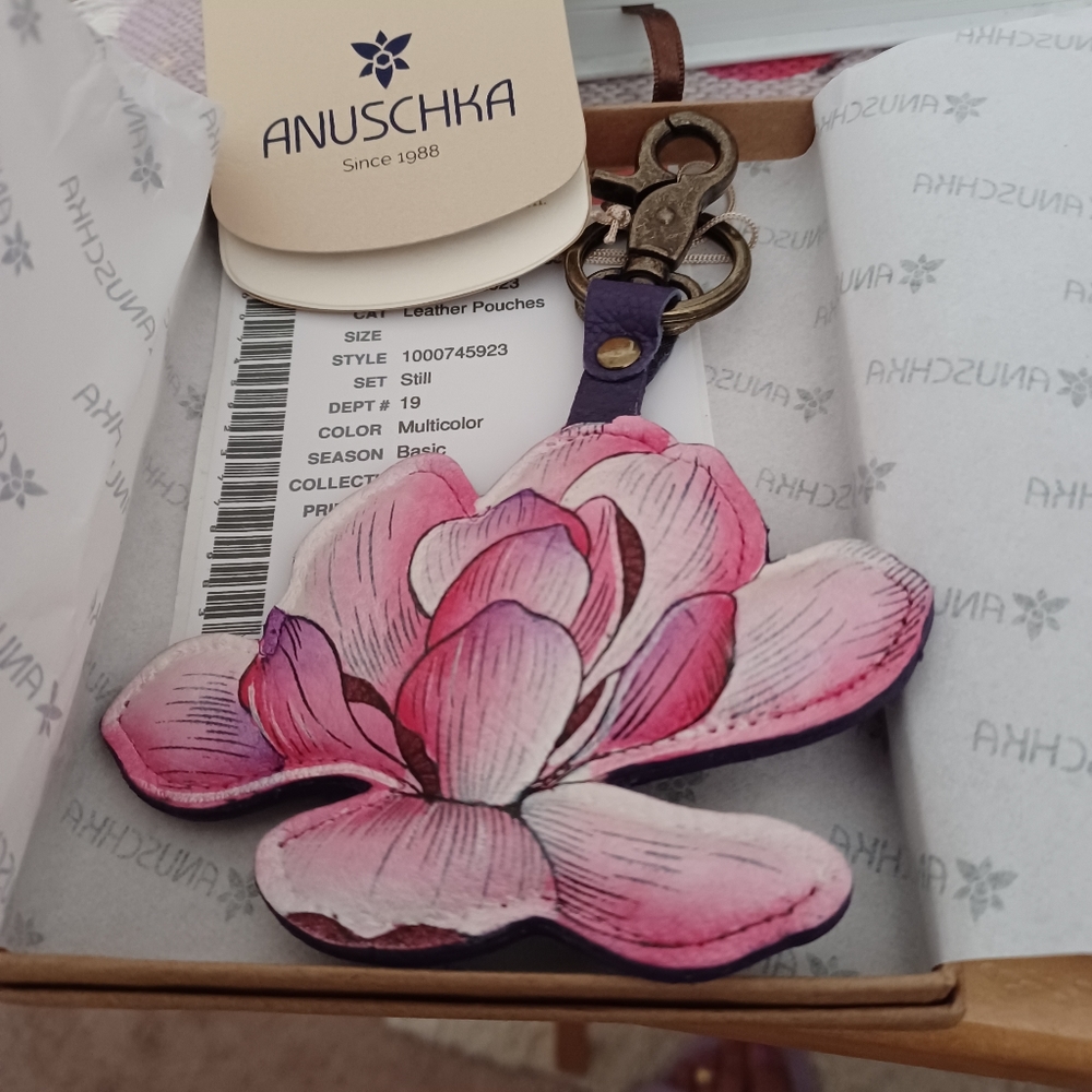 Anna by ANUSCHKA Purple Leather Flower Handbag Charm/Keychain